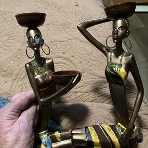 African Women Decorative Sculpture Candle Holder